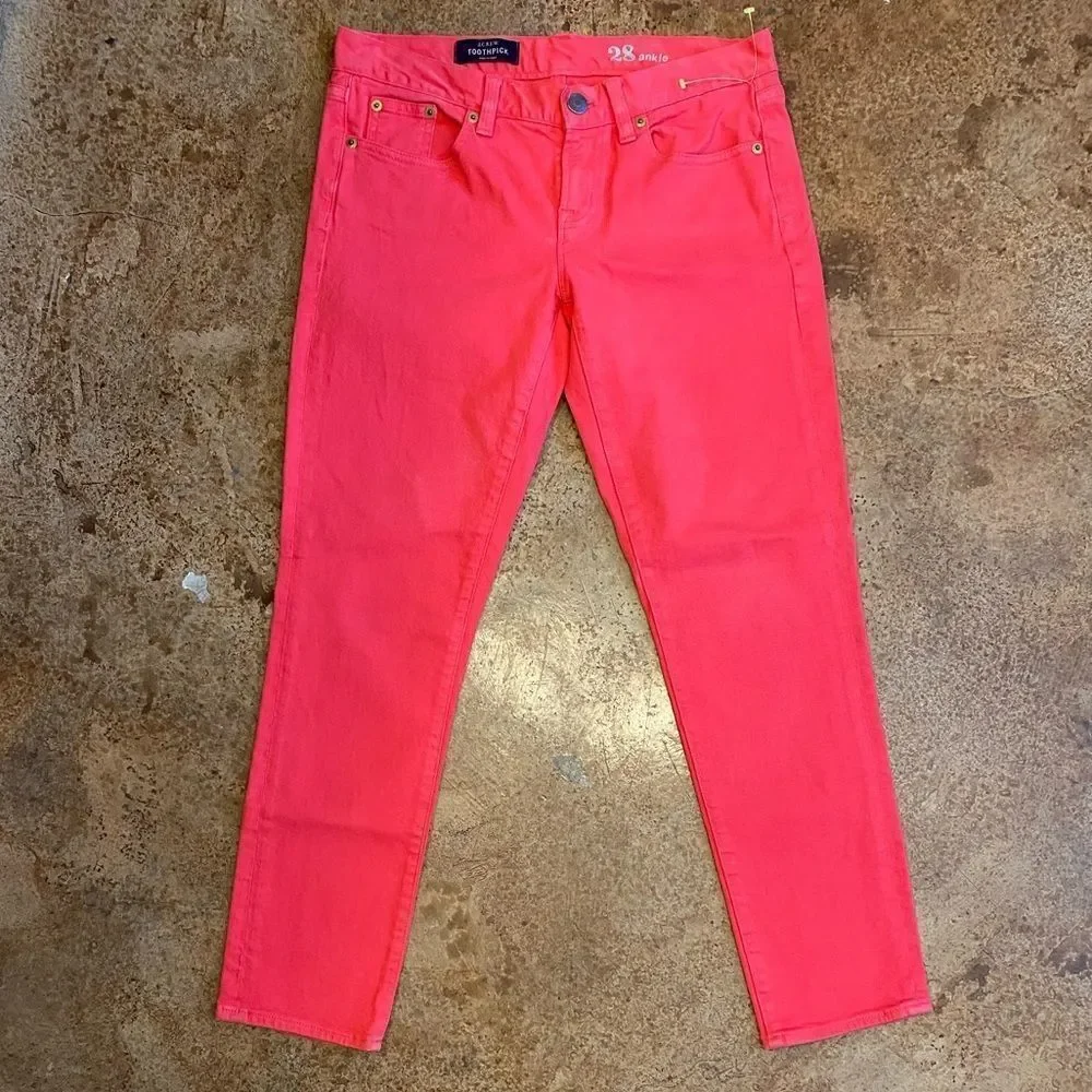 J CREW TOOTHPICK women's pink coral skinny ankle jeans‎